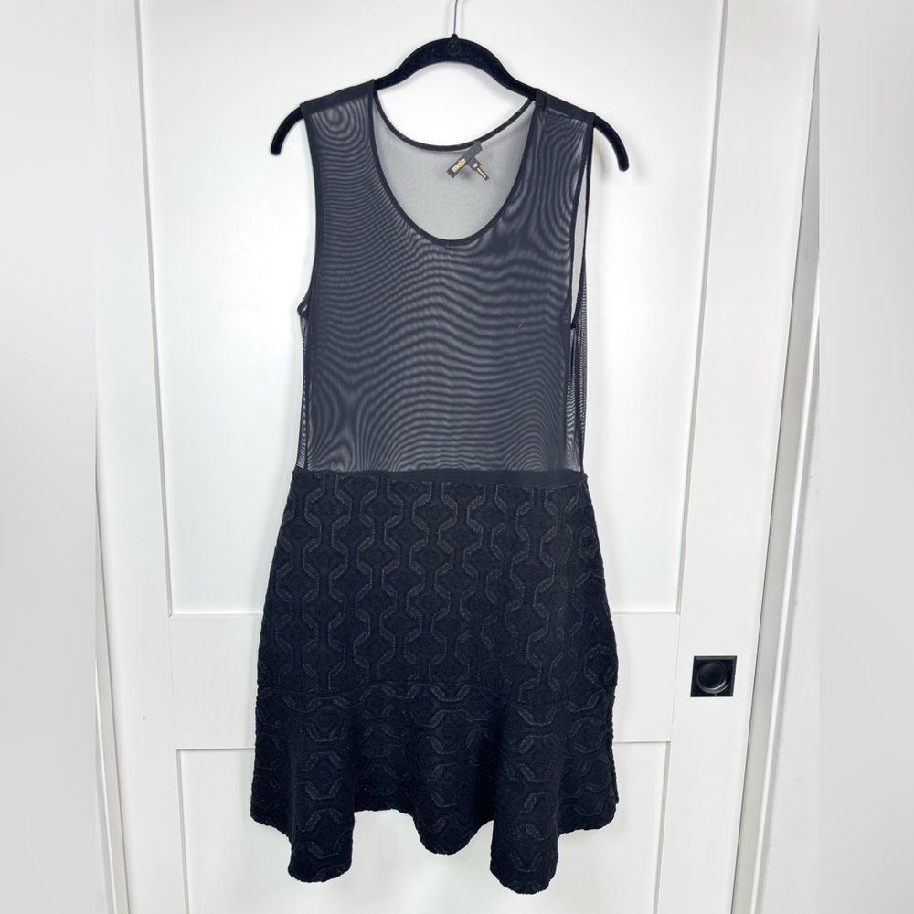 Maje Reve Womens Black Layered Textured Knitted Ruffled Mini Dress 42 XL - Picture 6 of 9